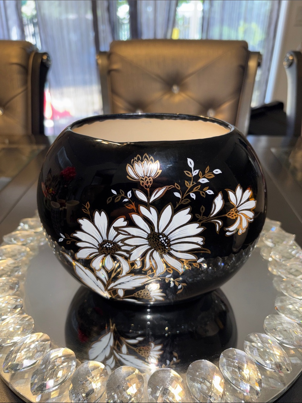 Grandmas Vase…..80s Black Floral Decorative Ceramic